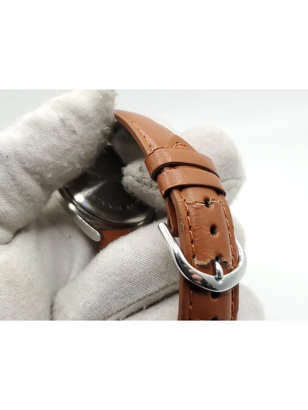 PCA Wristwatch Brown Leather Band Analog Quartz Wrist Watch New Battery 34mm